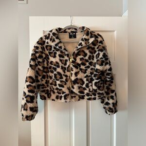 Love + Joy by FCT Leopard Print Sherpa Zip Up Long Sleeve Jacket